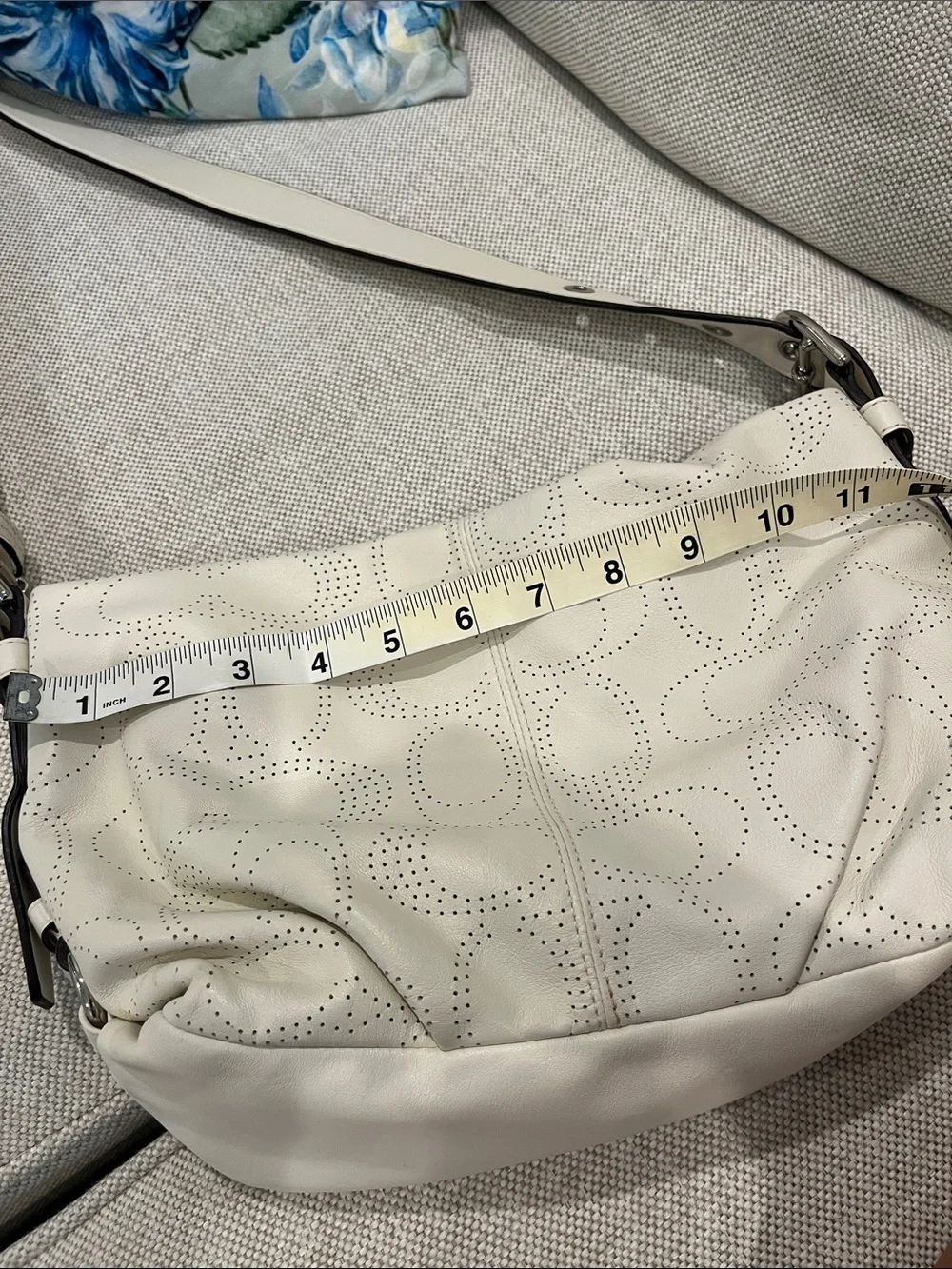 Coach Off White Perforated Signature Leather Shoulder Bag Pink Lining